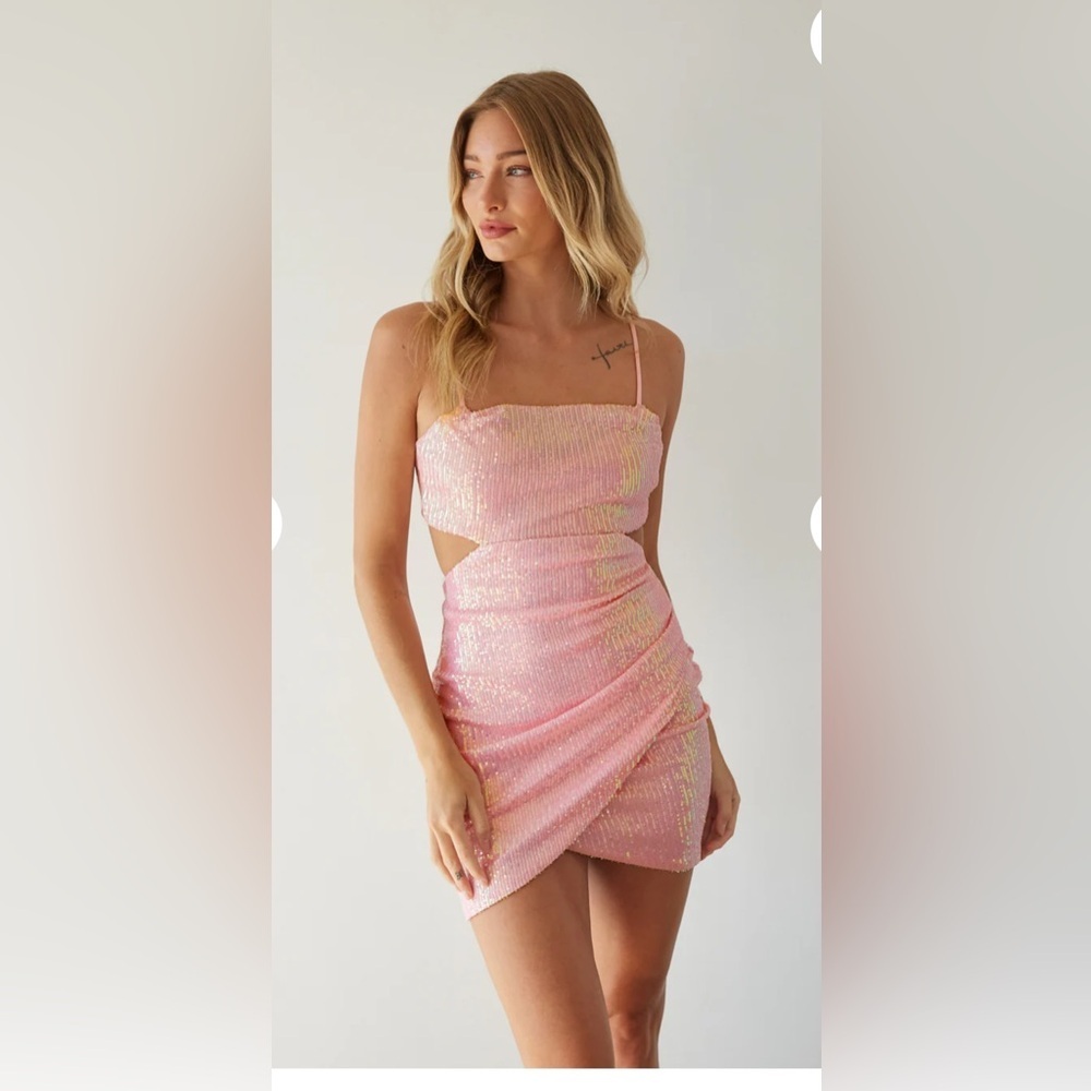 NWT American Threads Jules Cutout Sequin Bodycon Mini Dress Pink , Small